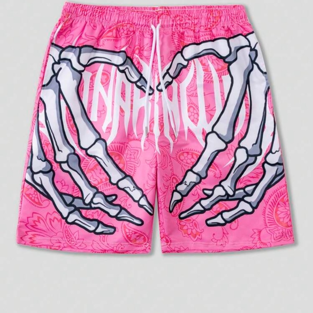 Pink Graphic Skeleton-Print Men’s Shorts